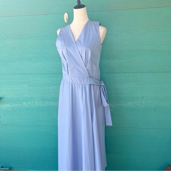 FRANCOMINA COTTON POPLIN WRAP MAXI DRESS SKY BLUE SIZE LARGE EUC MADE IN ITALY - Picture 6 of 12